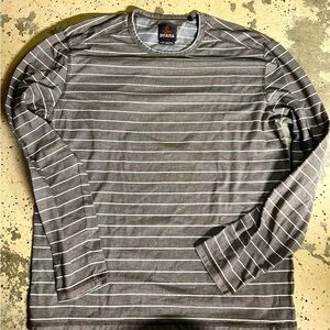 prAna Long Sleeve Brown and Cream Stripe Crewneck XL